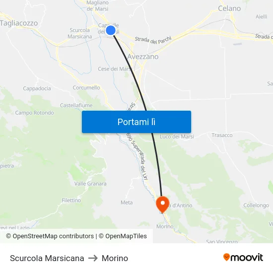 Scurcola Marsicana to Morino map