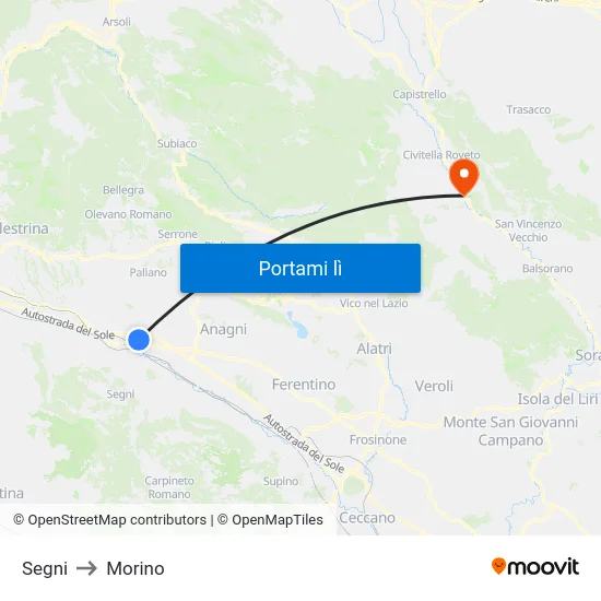 Segni to Morino map