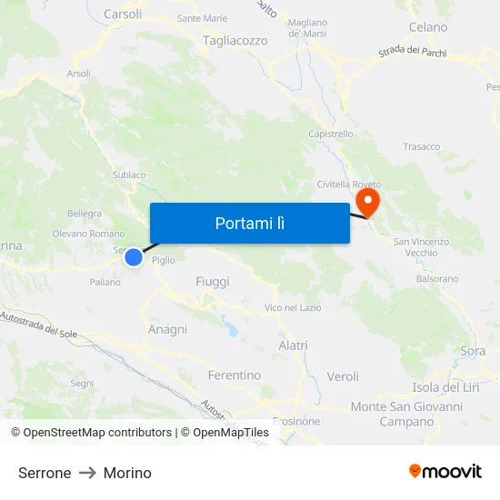 Serrone to Morino map