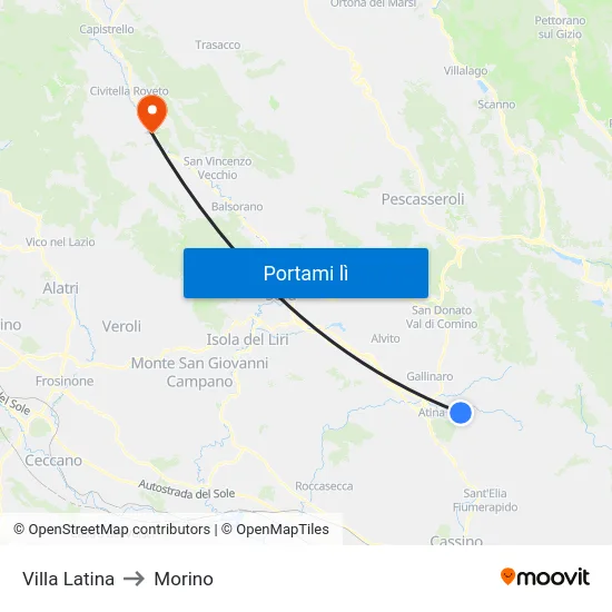 Villa Latina to Morino map