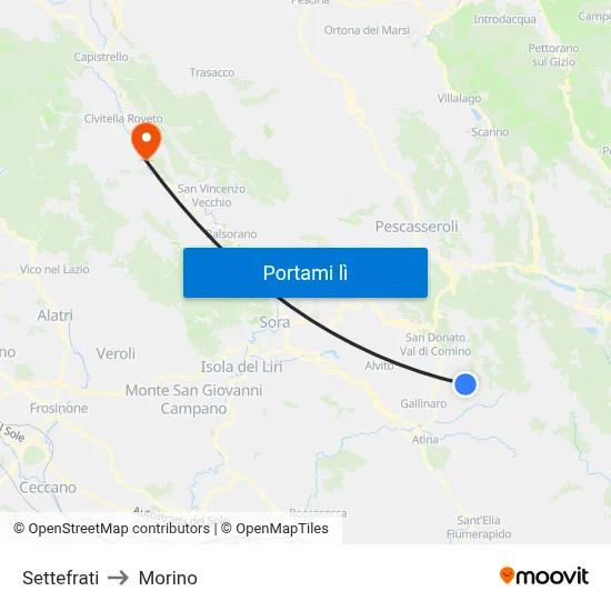 Settefrati to Morino map