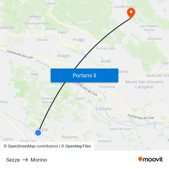 Sezze to Morino map