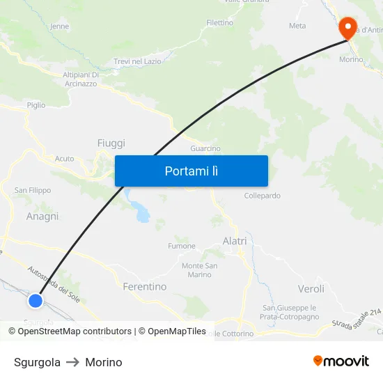 Sgurgola to Morino map