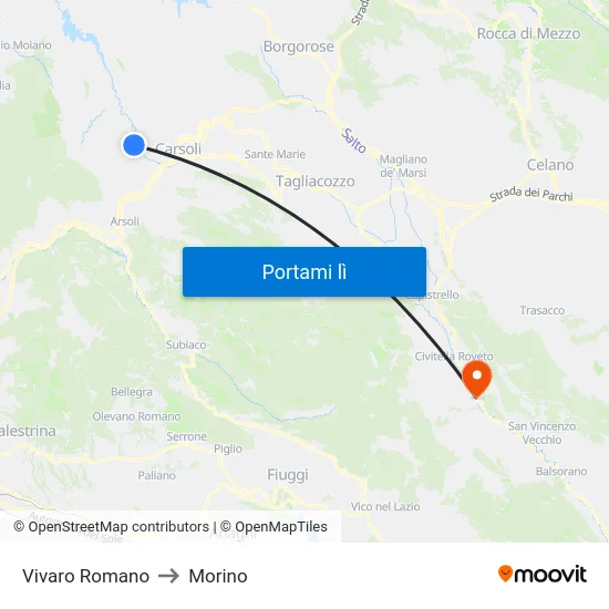 Vivaro Romano to Morino map