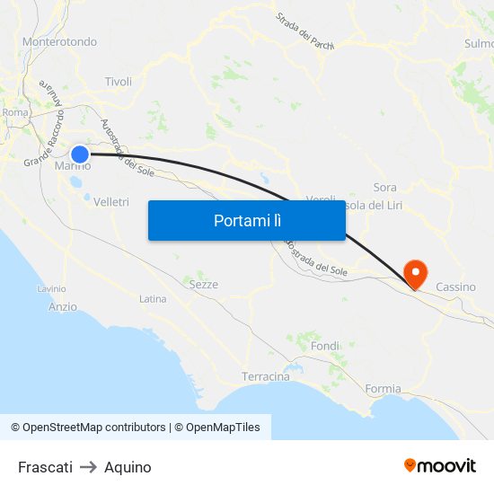 Frascati to Aquino map