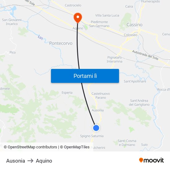 Ausonia to Aquino map