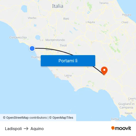 Ladispoli to Aquino map