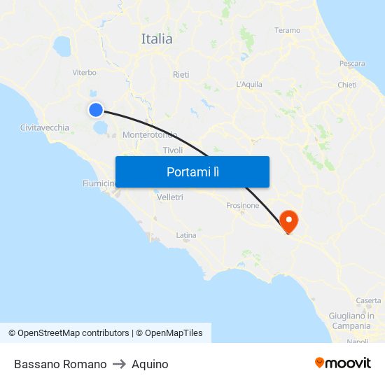 Bassano Romano to Aquino map