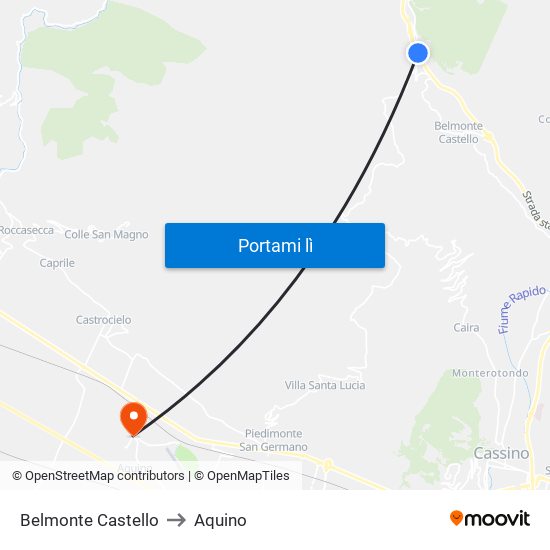 Belmonte Castello to Aquino map