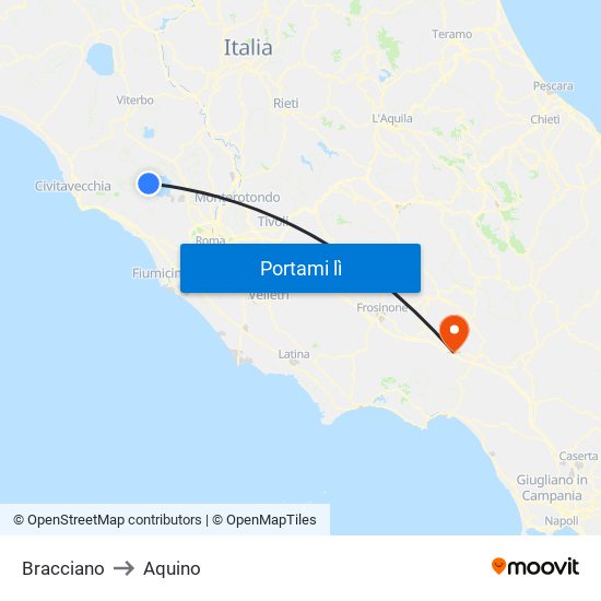 Bracciano to Aquino map