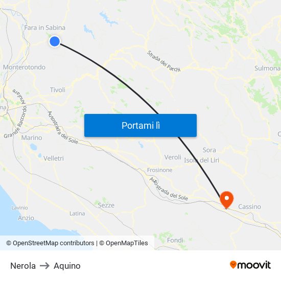 Nerola to Aquino map