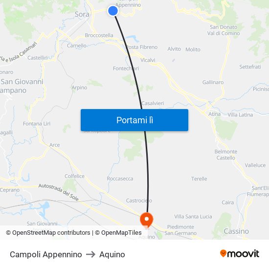 Campoli Appennino to Aquino map