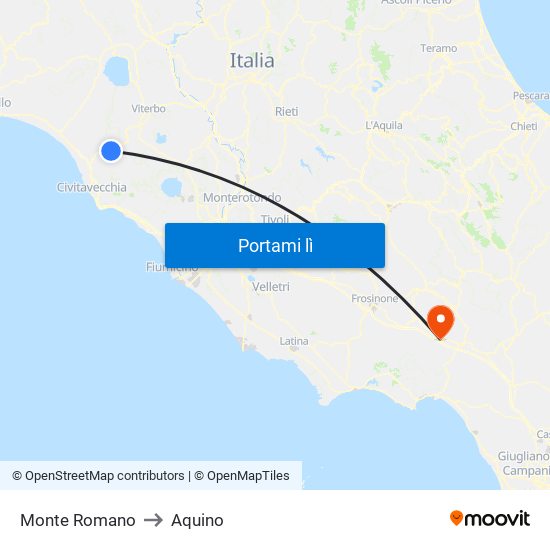 Monte Romano to Aquino map