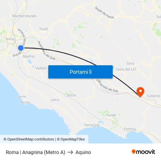 Roma | Anagnina (Metro A) to Aquino map