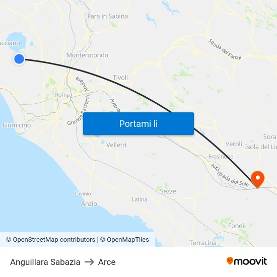 Anguillara Sabazia to Arce map