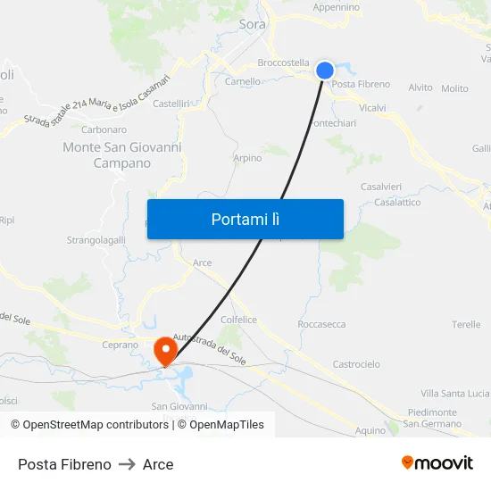 Posta Fibreno to Arce map