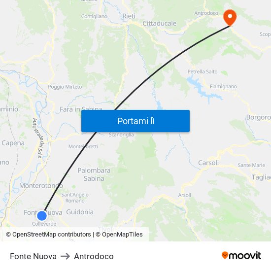 Fonte Nuova to Antrodoco map