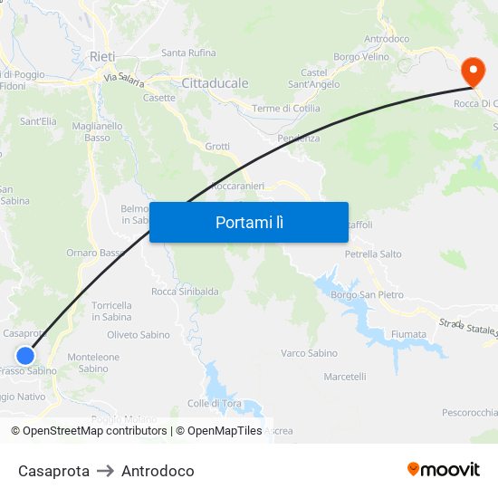 Casaprota to Antrodoco map