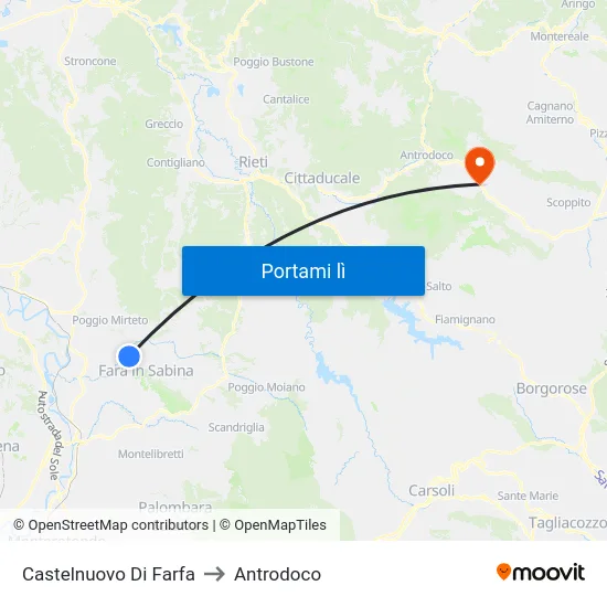 Castelnuovo Di Farfa to Antrodoco map