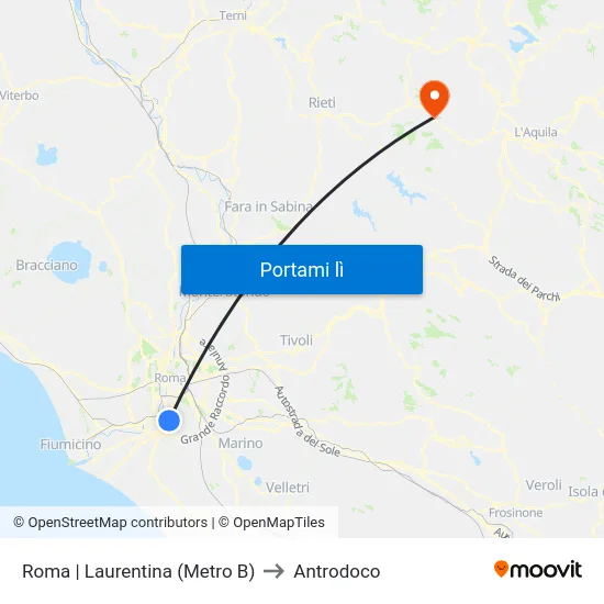 Roma | Laurentina (Metro B) to Antrodoco map