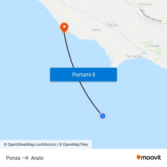 Ponza to Anzio map