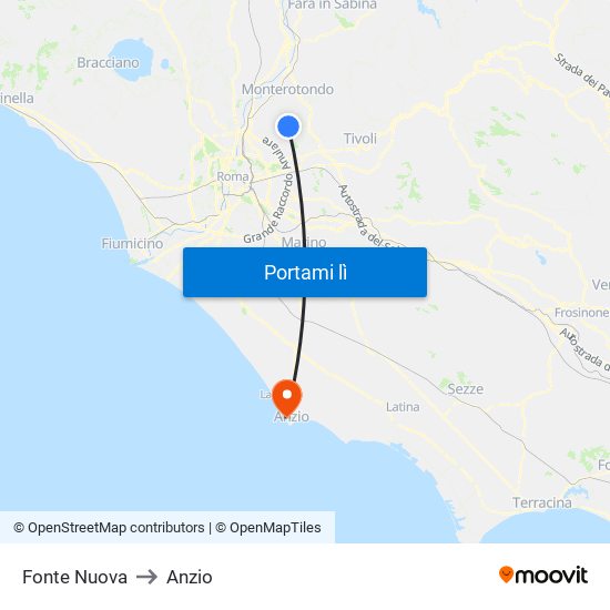 Fonte Nuova to Anzio map