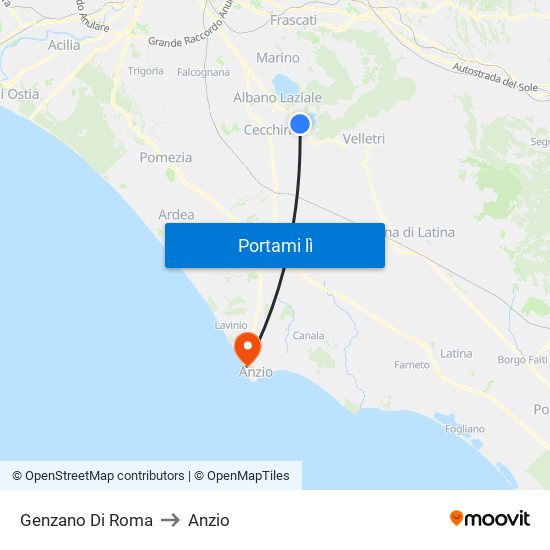 Genzano Di Roma to Anzio map
