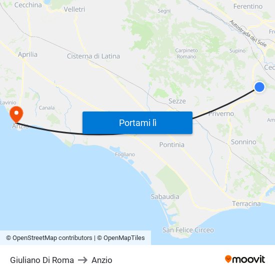 Giuliano Di Roma to Anzio map