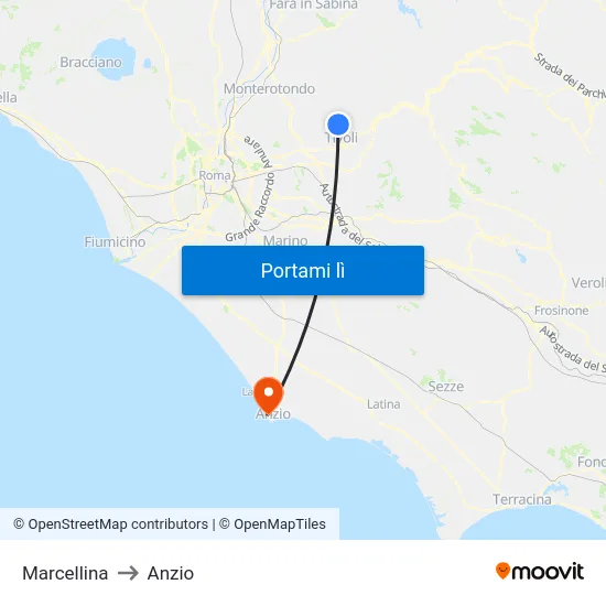 Marcellina to Anzio map