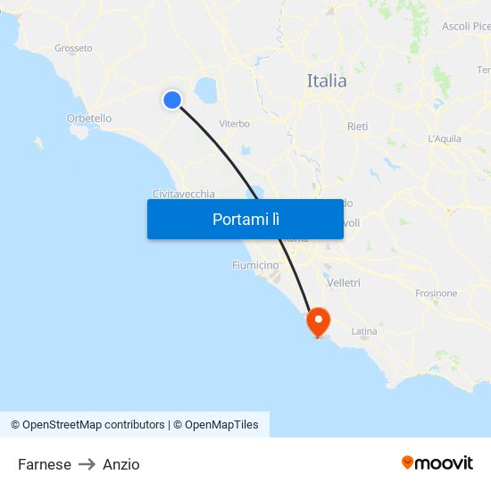 Farnese to Anzio map