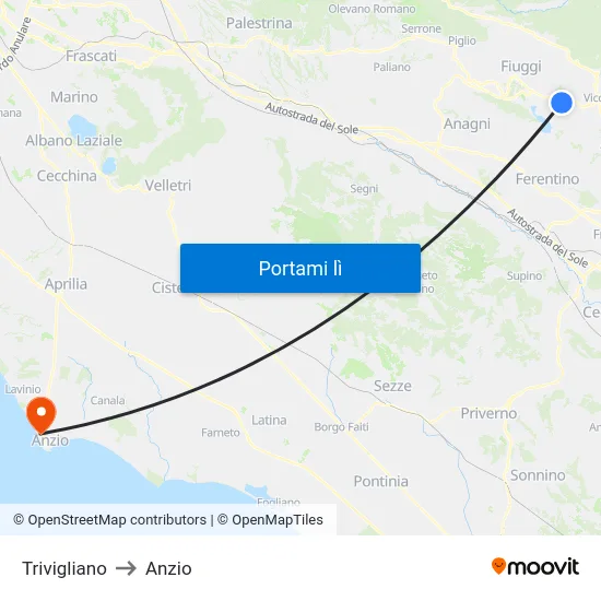 Trivigliano to Anzio map