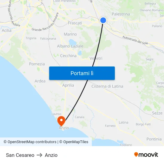 San Cesareo to Anzio map