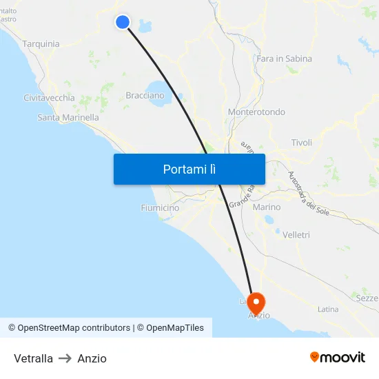 Vetralla to Anzio map