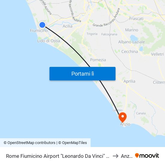 Rome Fiumicino Airport "Leonardo Da Vinci" (Fco) to Anzio map