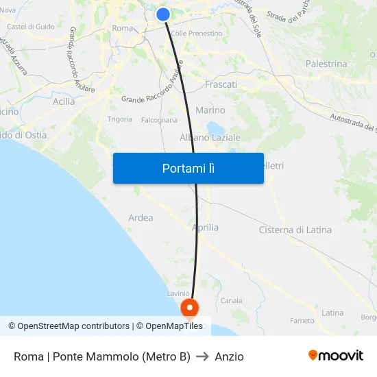 Roma | Ponte Mammolo (Metro B) to Anzio map