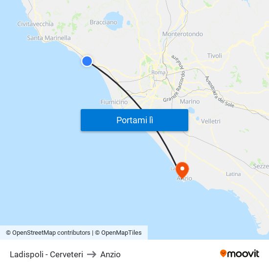 Ladispoli - Cerveteri to Anzio map