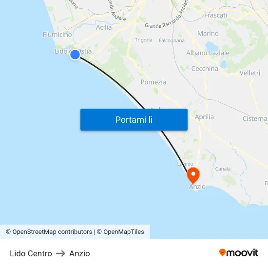 Lido Centro to Anzio map