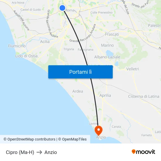 Cipro (Ma-H) to Anzio map