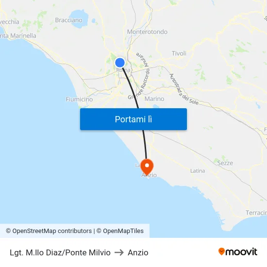 Lgt. M.llo Diaz/Ponte Milvio to Anzio map