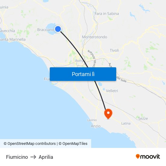 Fiumicino to Aprilia map