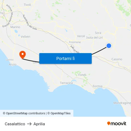 Casalattico to Aprilia map