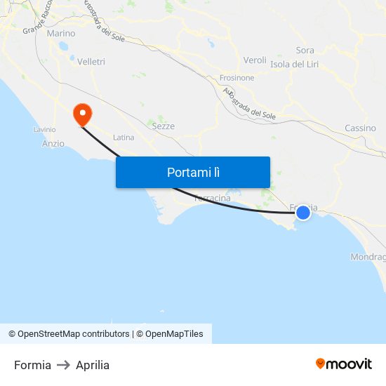 Formia to Aprilia map