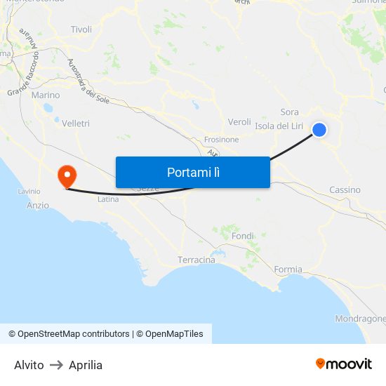 Alvito to Aprilia map