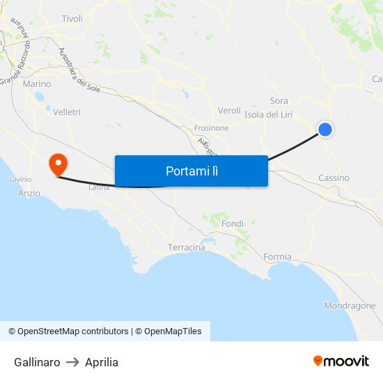 Gallinaro to Aprilia map