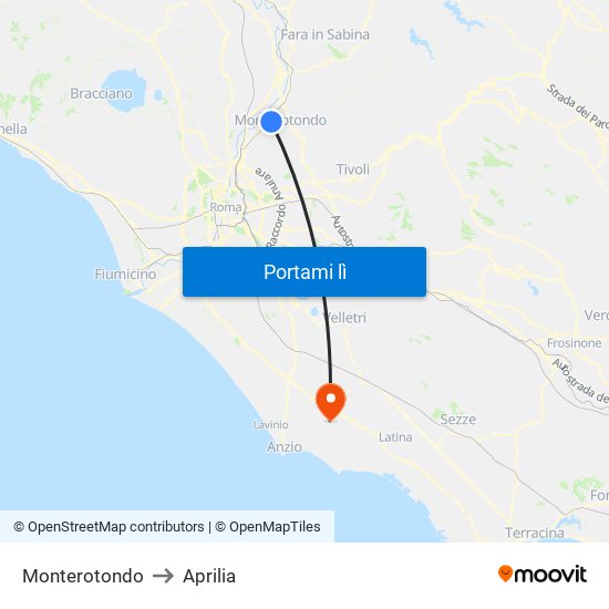Monterotondo to Aprilia map