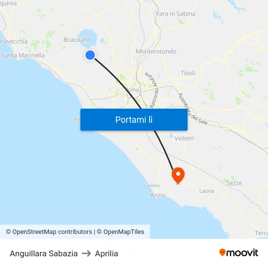 Anguillara Sabazia to Aprilia map