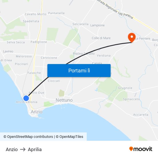 Anzio to Aprilia map