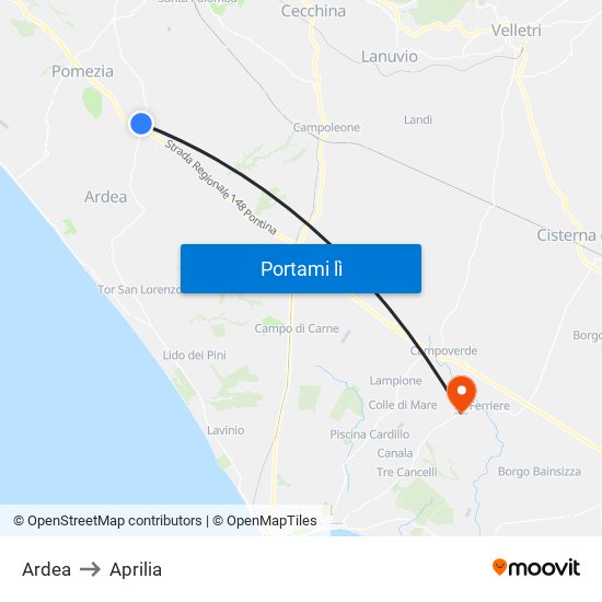 Ardea to Aprilia map