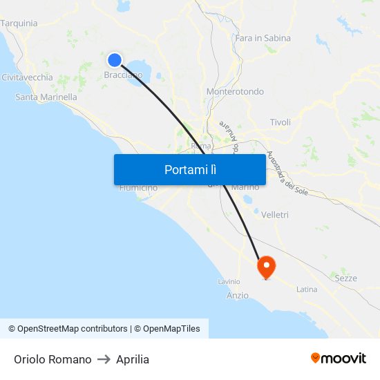 Oriolo Romano to Aprilia map