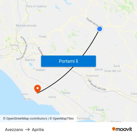 Avezzano to Aprilia map
